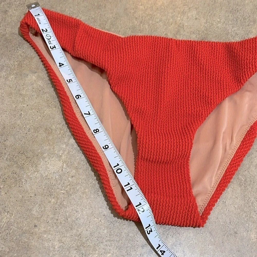 NWT J. Crew Curved Waist Cheeky Bikini Bottom Red Textured Size L